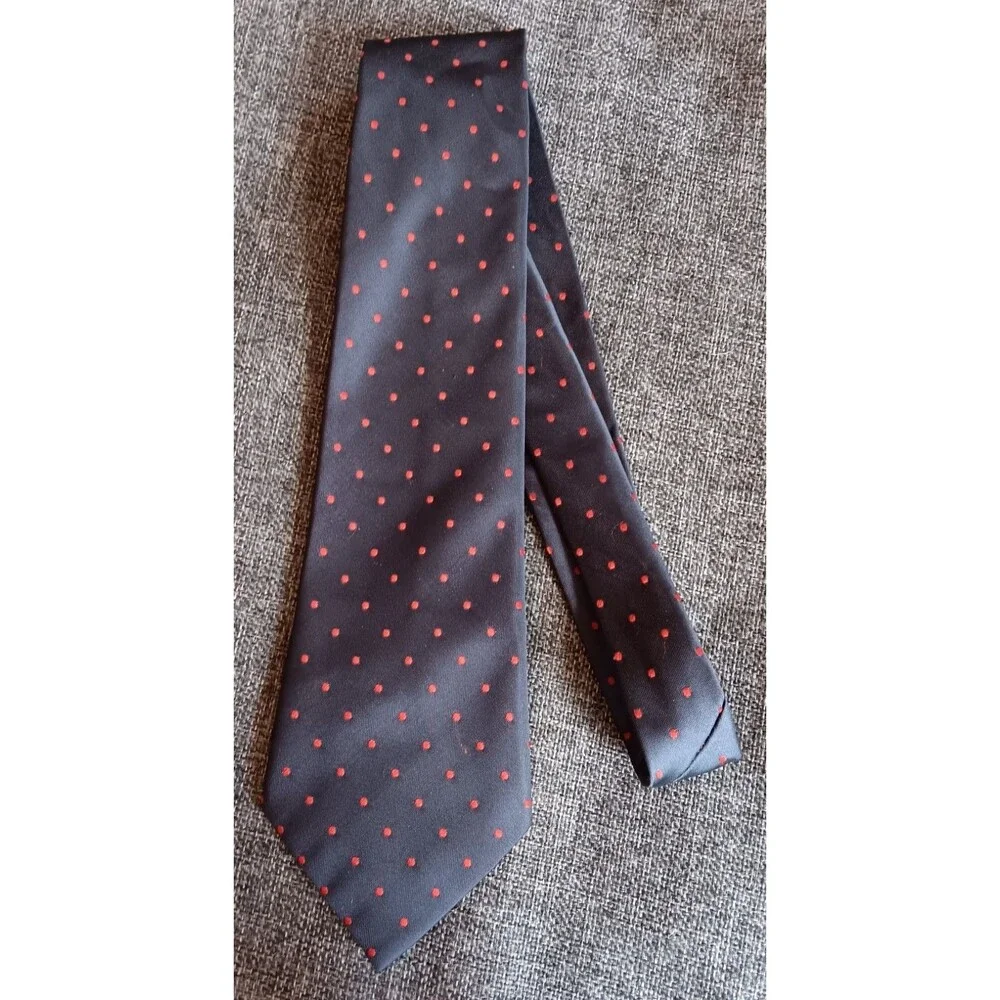 Tie 70s 80s 90s Y2K Mens Black Red Polka Dot 3.5 Wide 51 Long